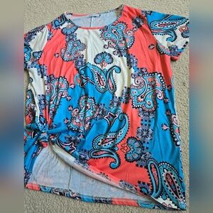 🌈MISSLOOK SIDE TIED UP Colorful Pailsey Short Sleeve